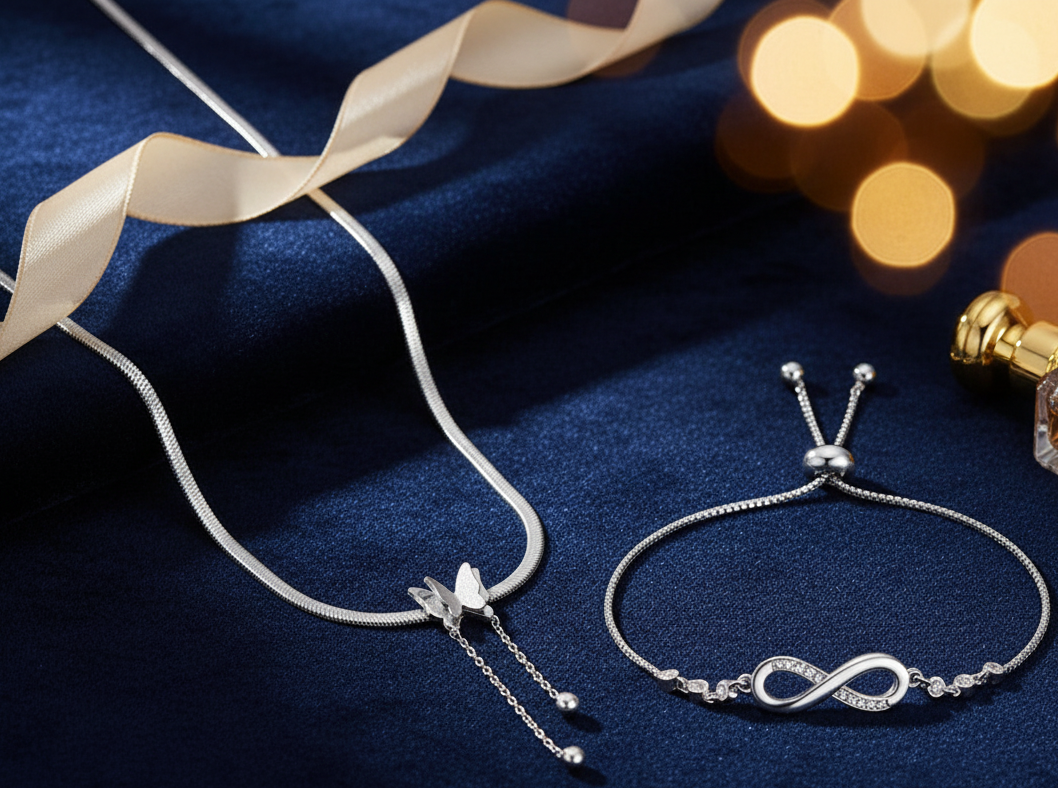 Jazz And Sizzle Combo Sterling Silver Butterfly Pendant And Infinity Bracelet