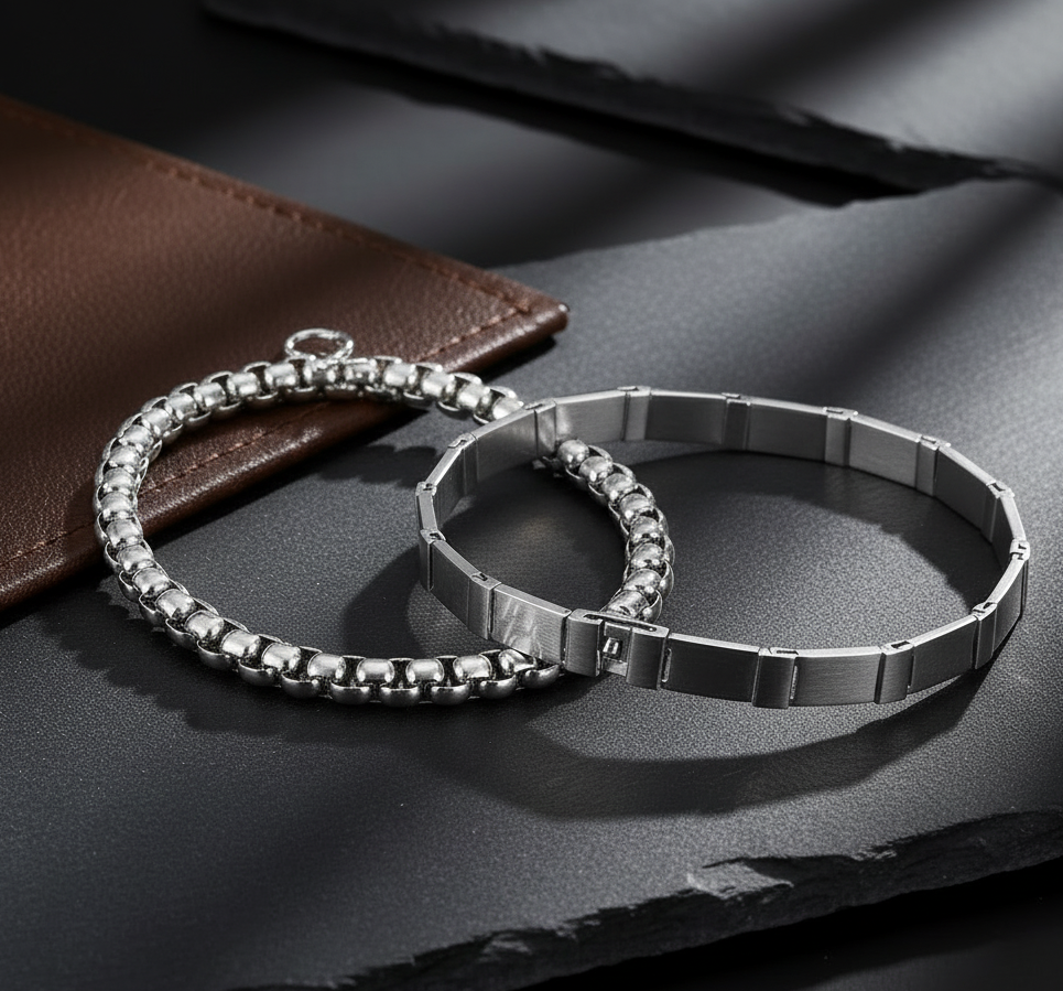 Jazz And Sizzle Set Of 2 Men's Silver Plated Link & Matt Finished Bracelet Combo