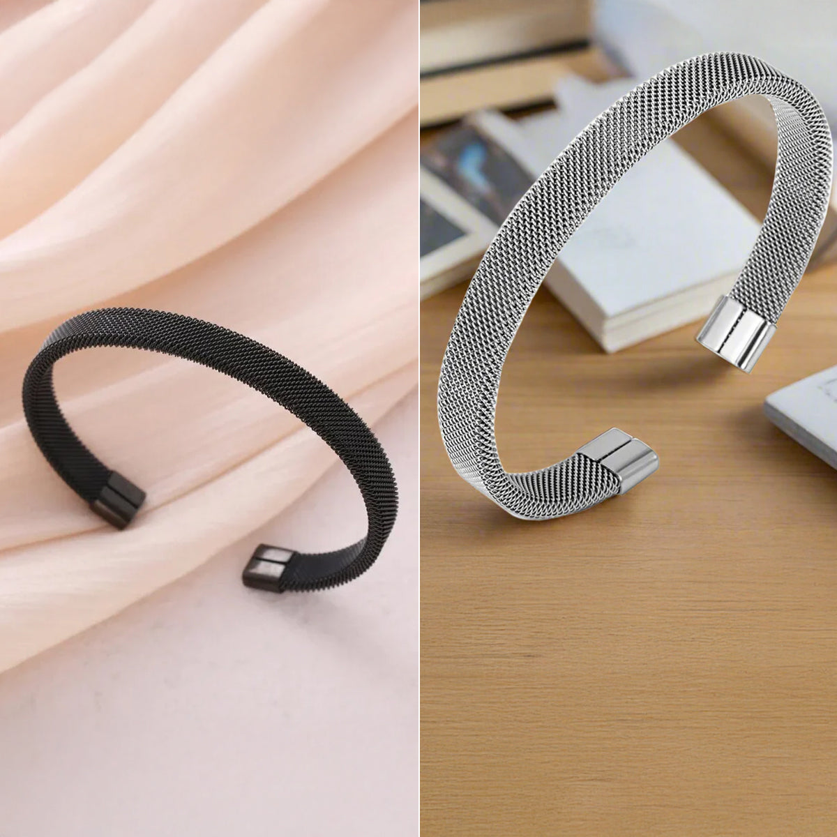 Jazz and Sizzle Men Black-Plated Kada Bracelet and Silver-Plated Cuff Bracele