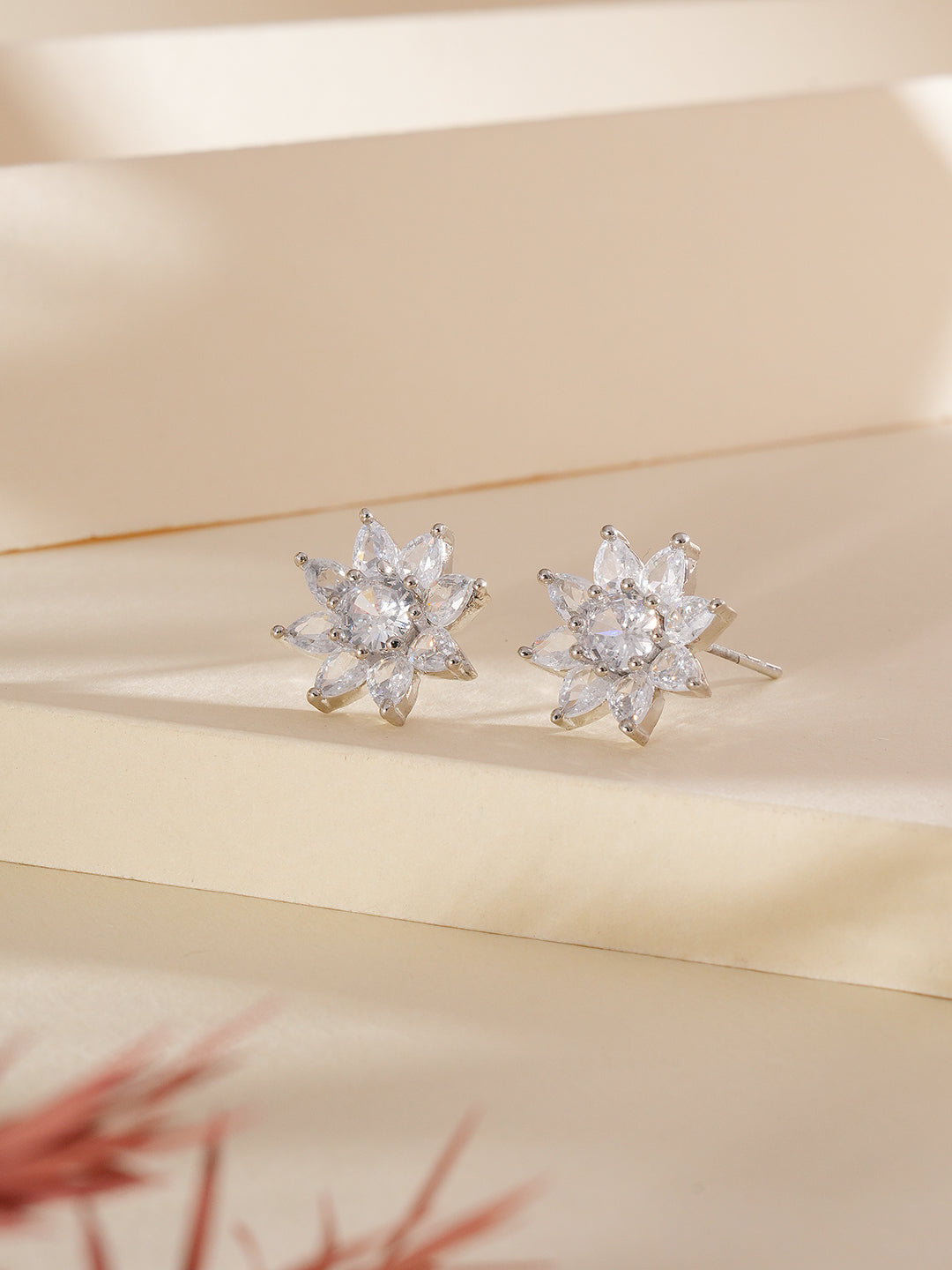 Jazz And Sizzle Rhodium Plated Ad Studded Star Shaped Studs Earrings