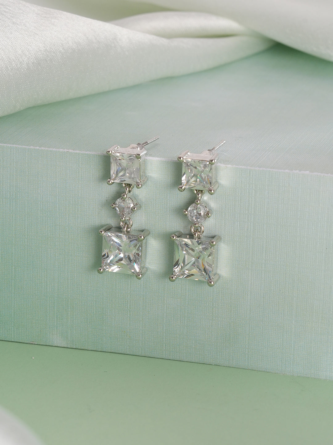 Jazz And Sizzle Rhodium-Plated Square Drop Earrings