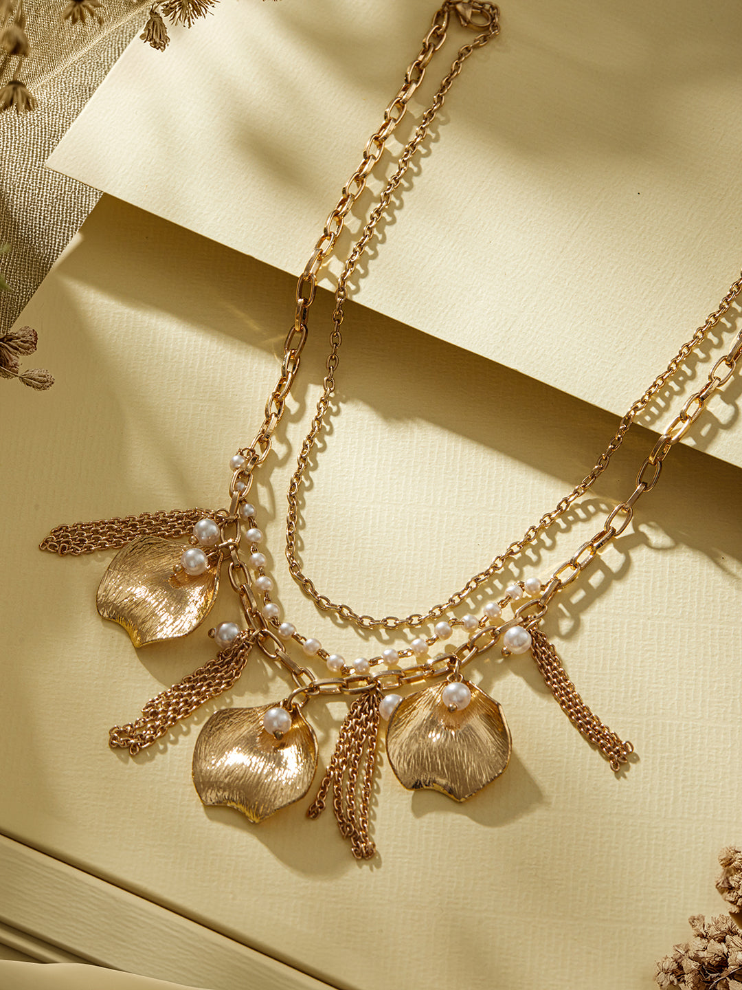 Jazz And Sizzle Gold-Plated Pearl & Charm Layered Necklace Chain