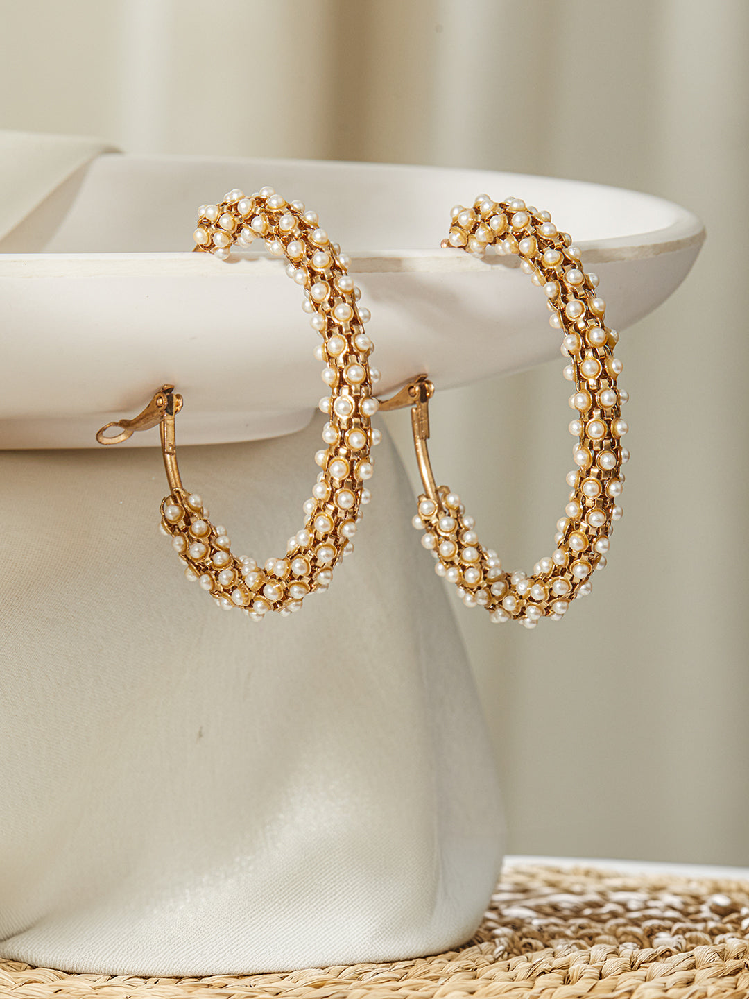 Jazz And Sizzle Pearl Beaded Hoop Earrings