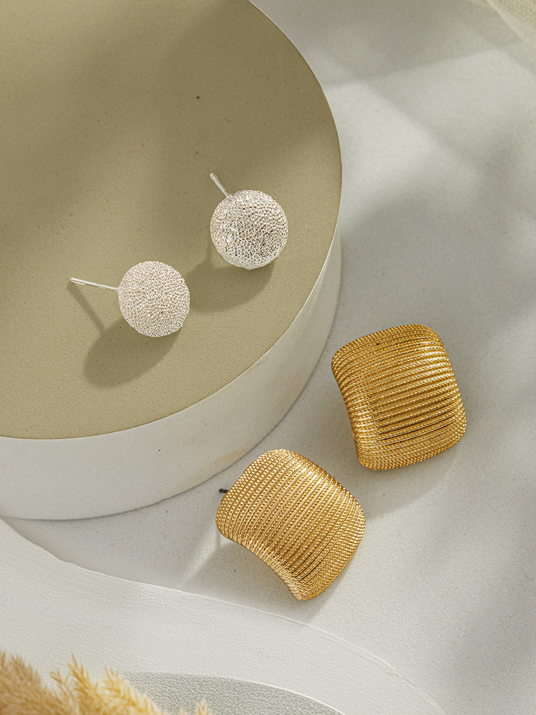 Jazz And Sizzle Set of 2 Gold & Silver-Plated Contemporary Studs Earrings for Girls