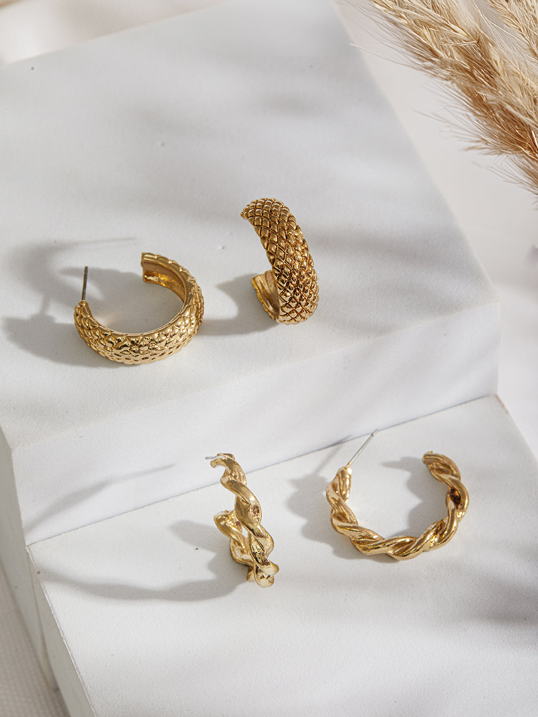 Jazz And Sizzle Set of 2 Textured Half Hoop Earrings