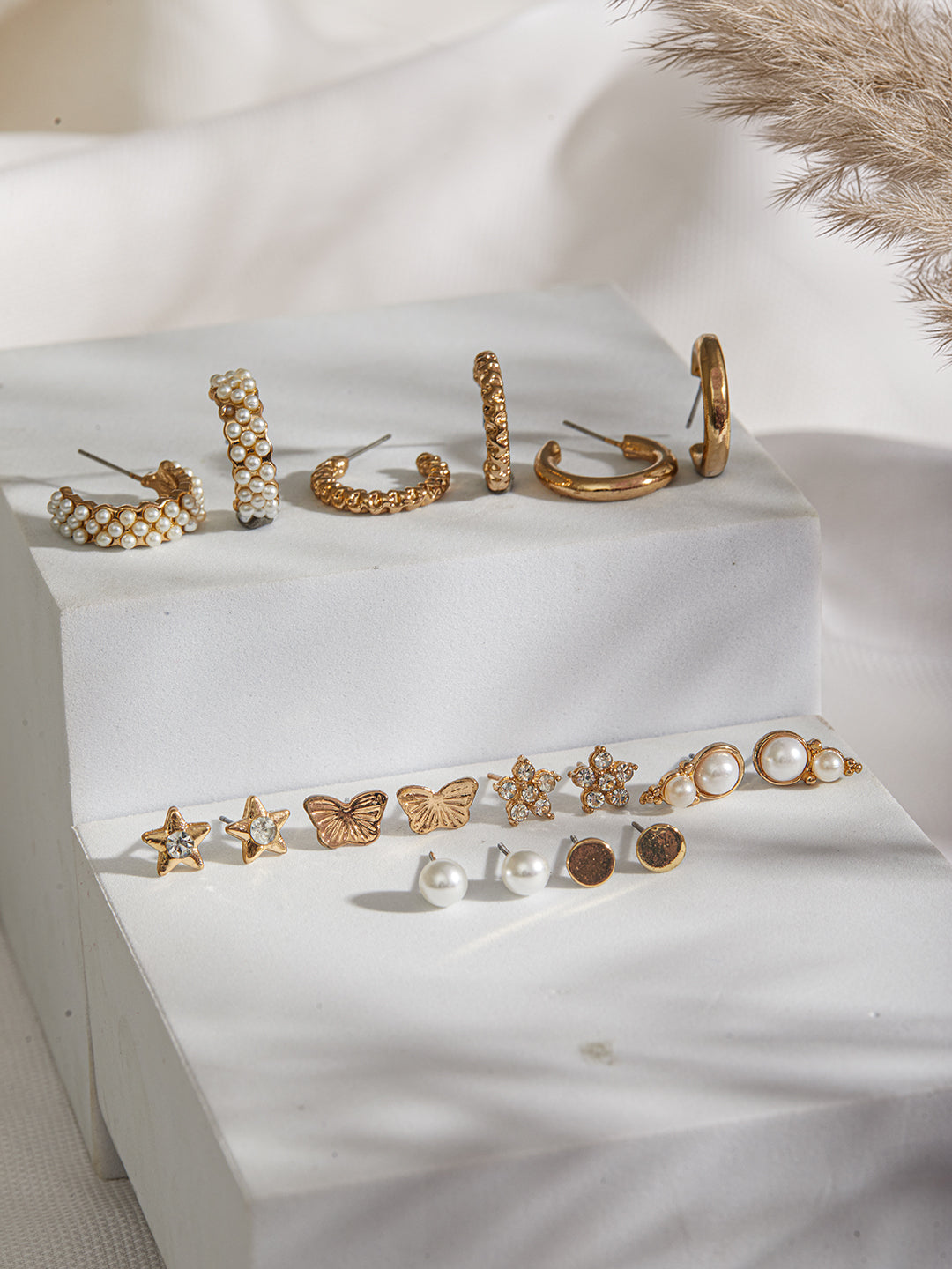 Jazz And Sizzle Set of 9 Gold Plated Contemporary Earrings