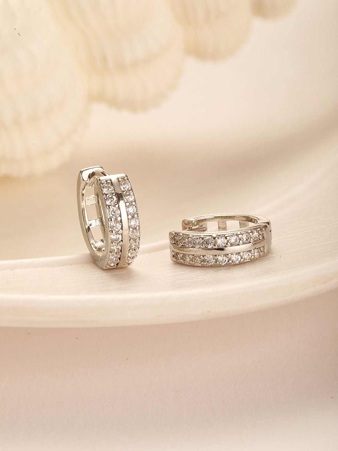 Jazz And Sizzle Rhodium Plated Geometric Hoop Earrings