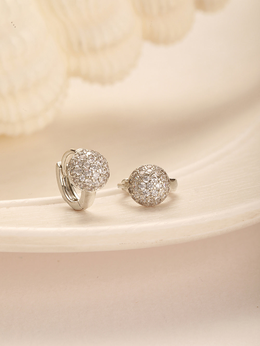 Jazz And Sizzle Rhodium Plated AD Studded Contemporary Half Hoop Earrings