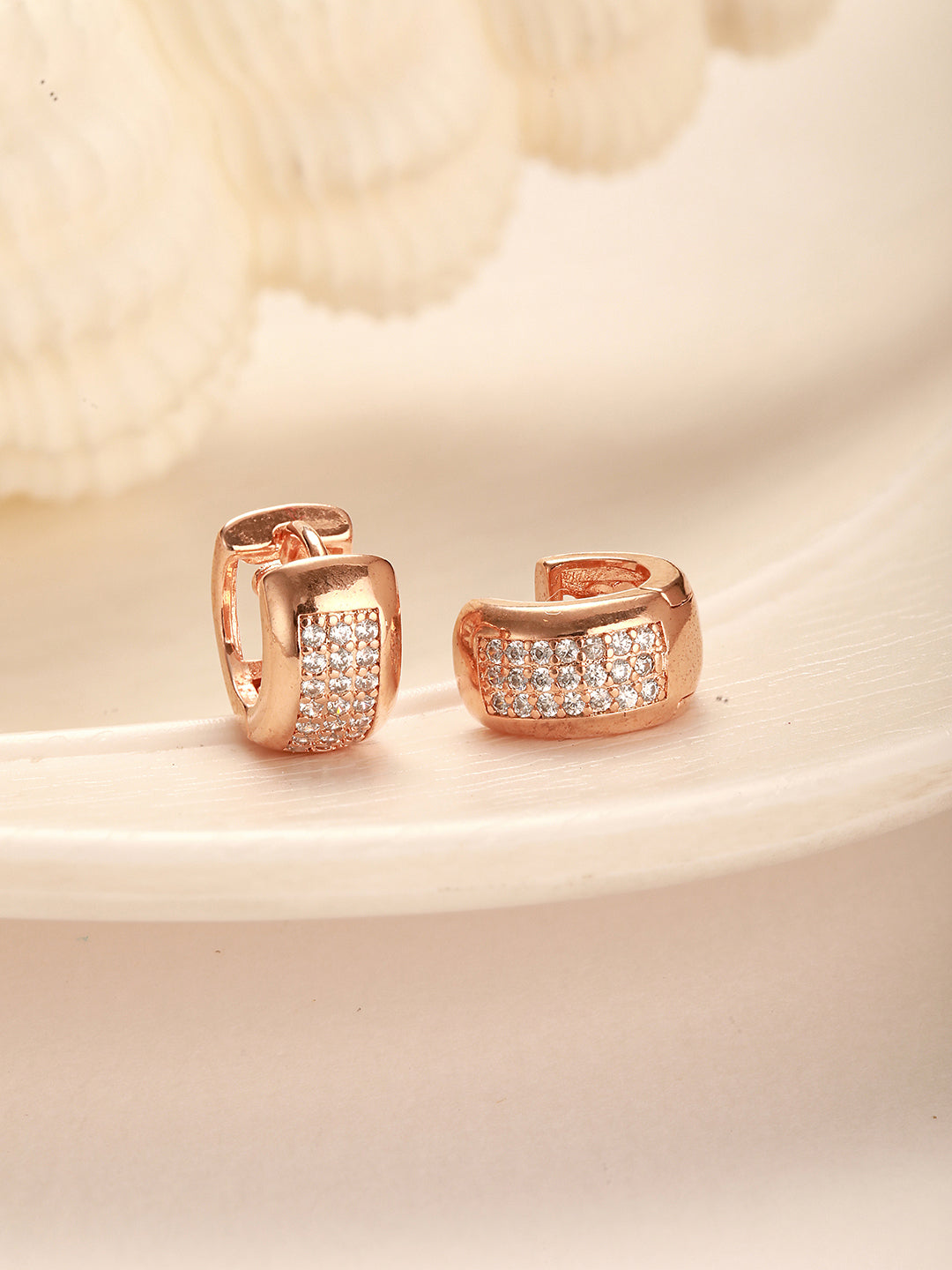 Jazz And Sizzle Rose Gold-Toned Crystal Studded Circular Hoop Earrings
