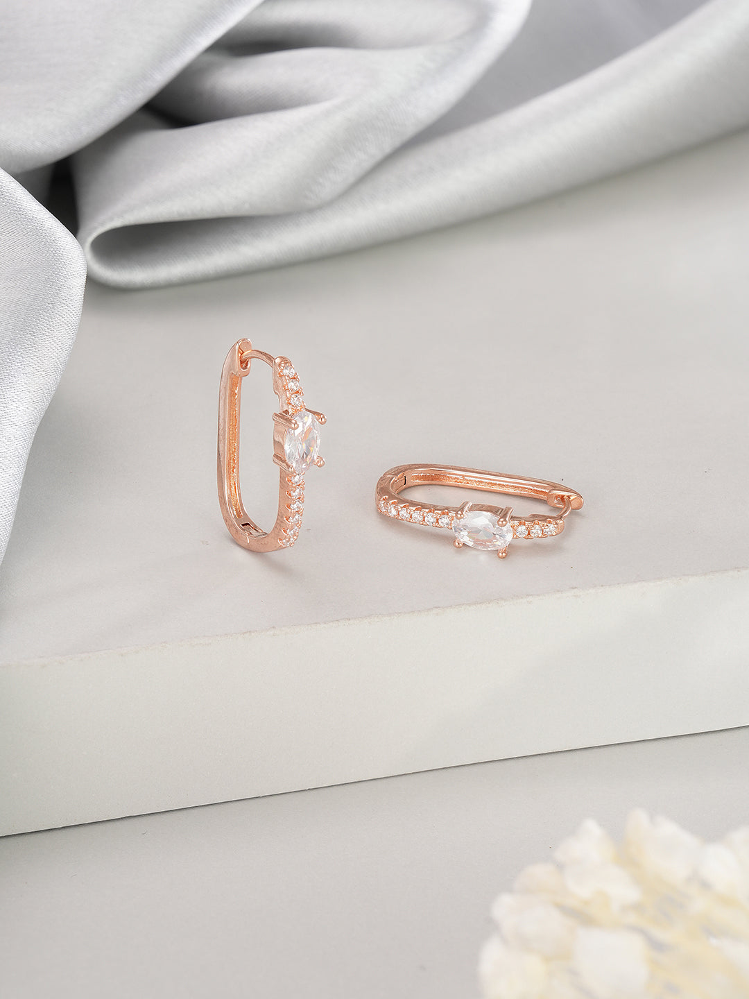 Jazz And Sizzle Rose Gold-Toned Crystal Studded Circular Hoop Earrings