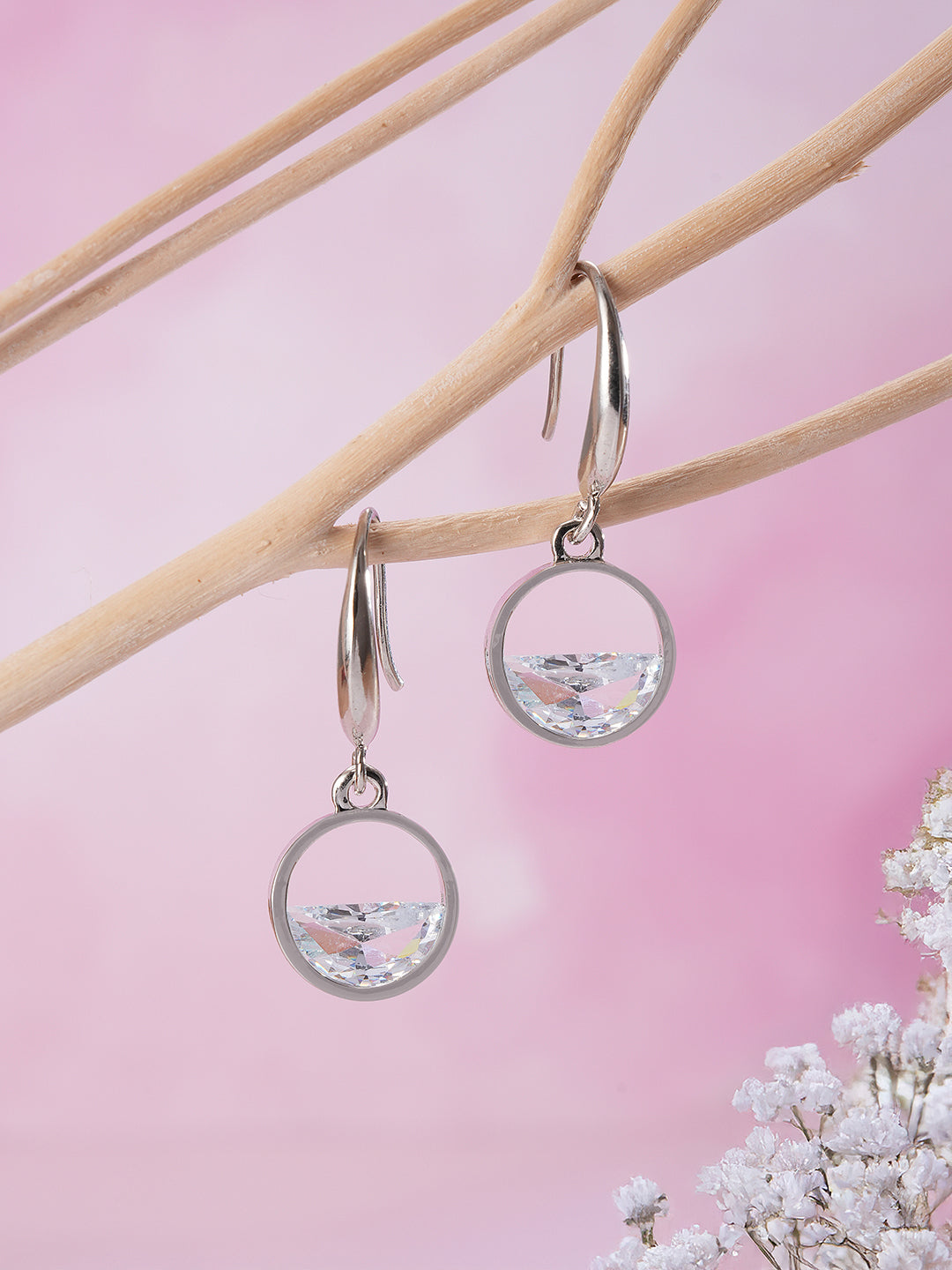 Jazz And Sizzle Rhodium Plated Circular Drop Earrings