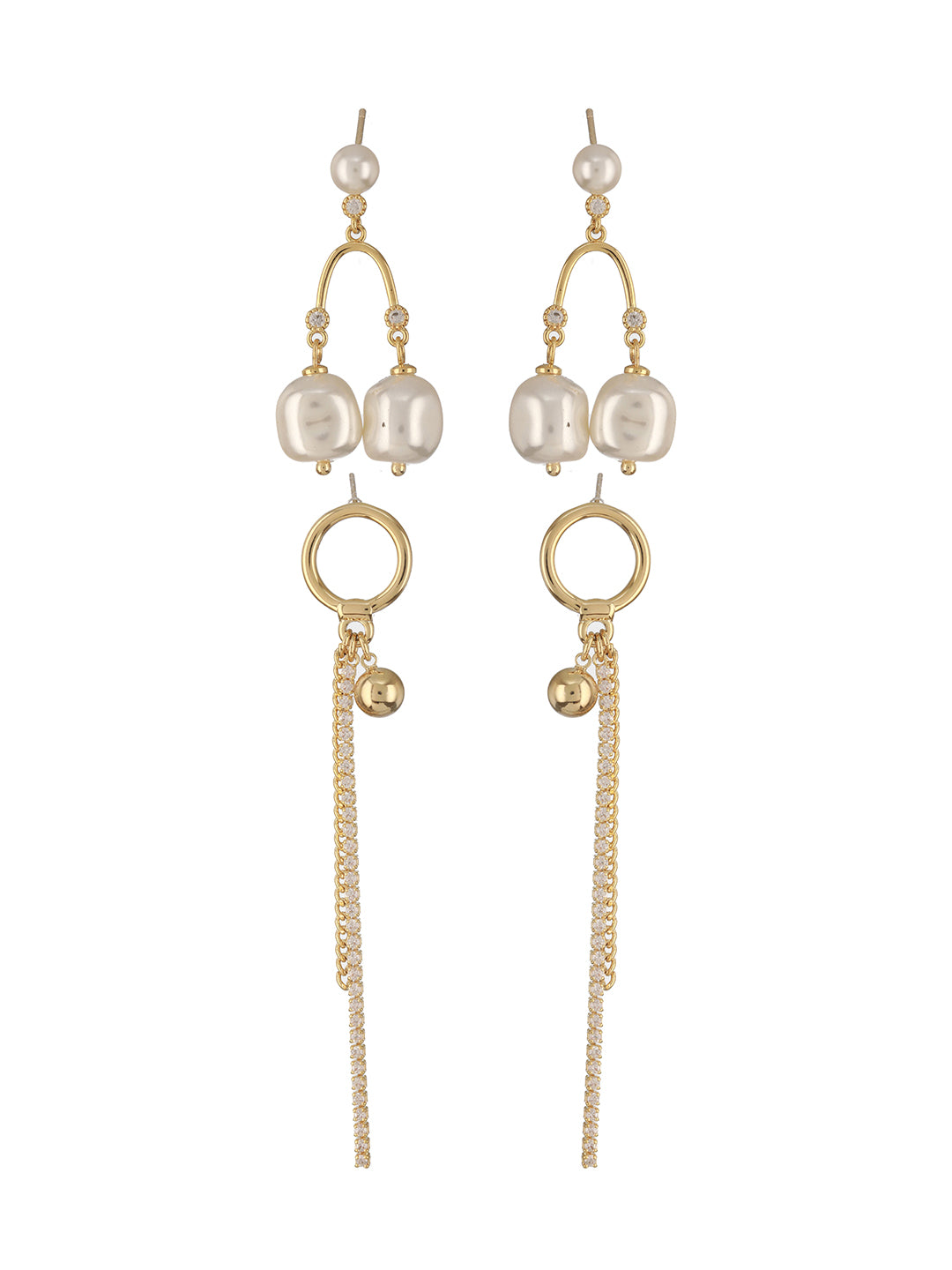 Gold-Plated Pearl Drop Earrings Set