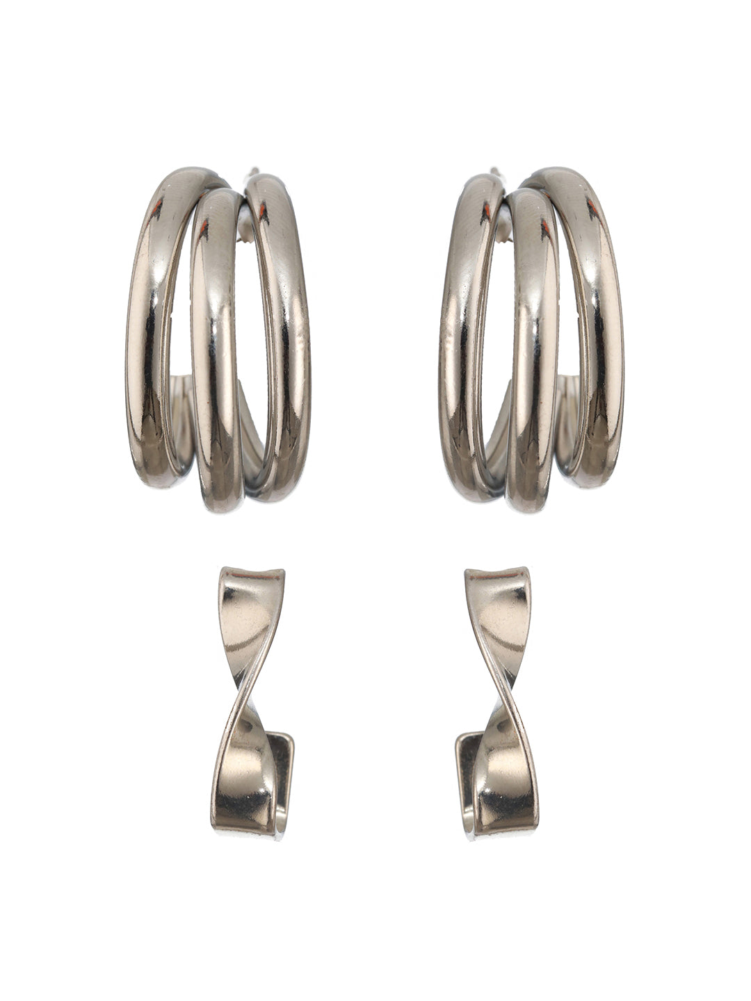 Jazz And Sizzle Set of 2 Silver Plated Circular Half Hoop Earrings