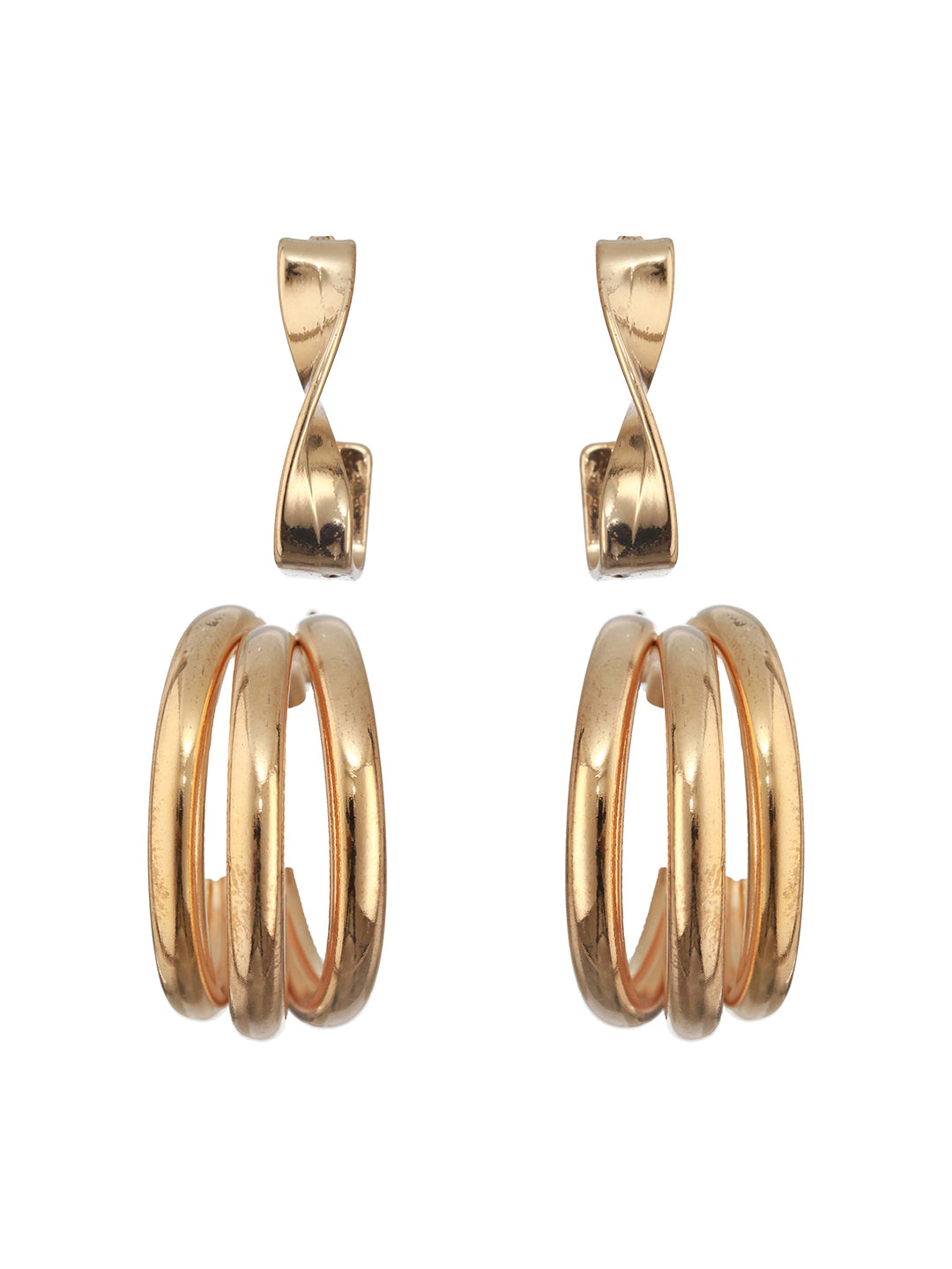 Jazz And Sizzle Set of 2 Gold Plated Contemporary Half Hoop Earrings
