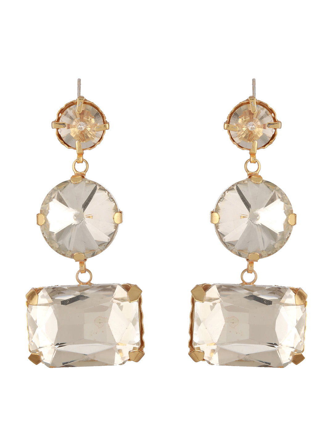 Jazz And Sizzle Gold Plated Contemporary White Stone Studded Drop Earrings