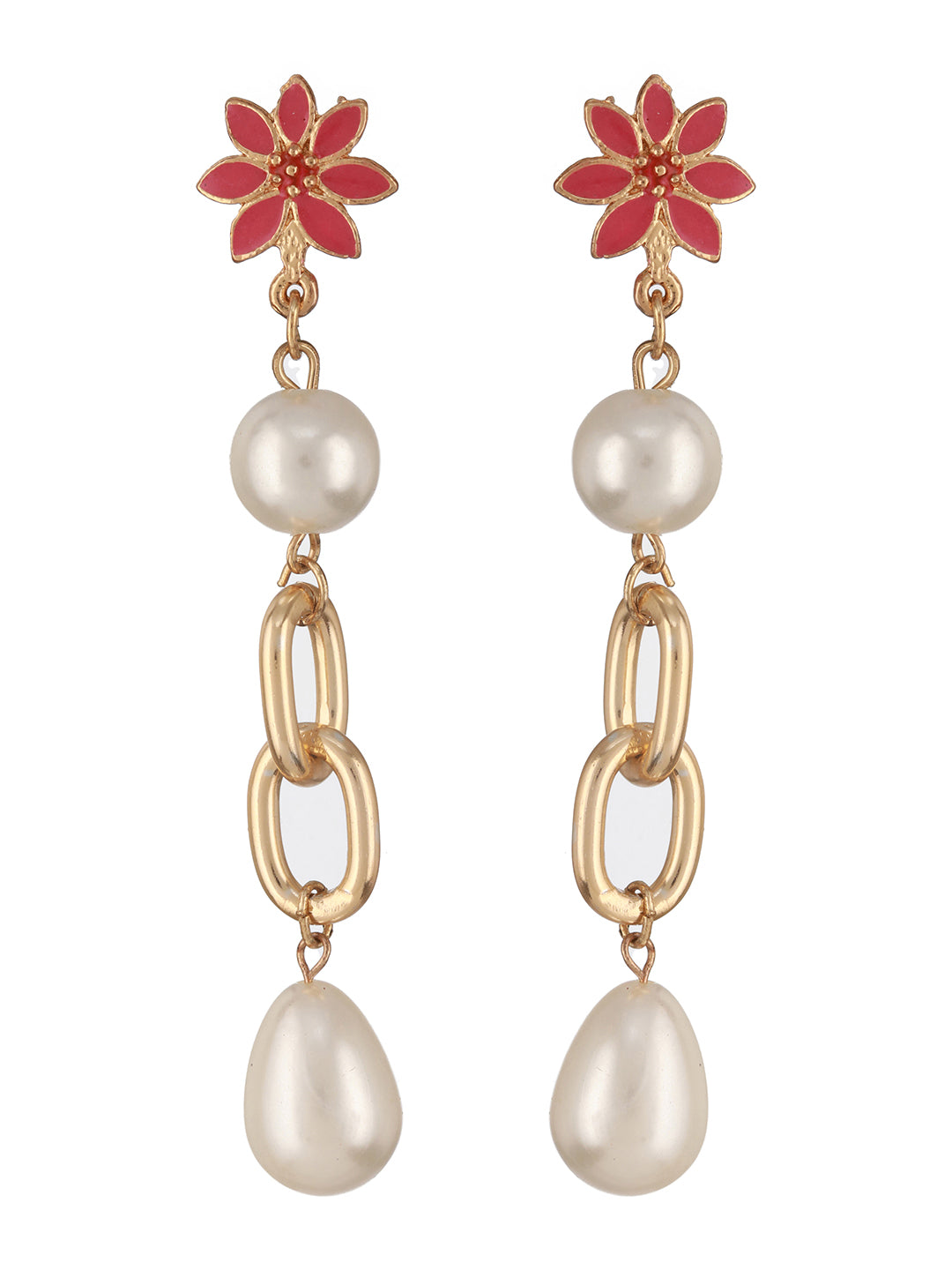 Jazz And Sizzle Pink Floral Pearl Beaded Drop Earrings