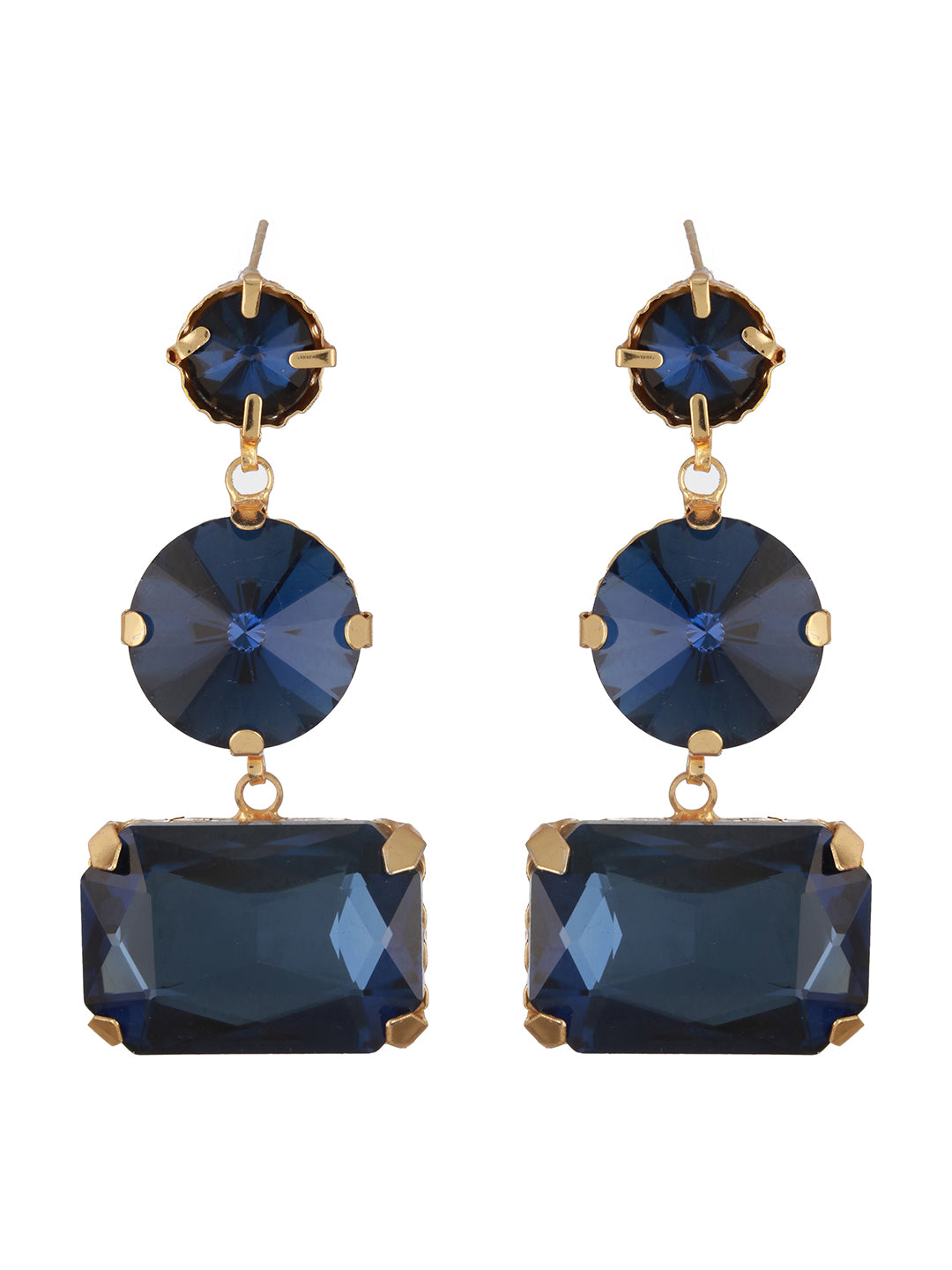 Jazz And Sizzle Gold Plated Contemporary Blue Stone Studded Drop Earrings