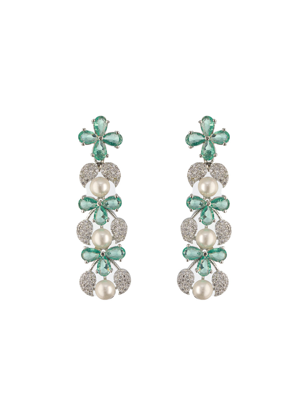 Jazz And Sizzle Rhodium -Plated Mint Green American Diamond Studded Handcrafted Jewellery Set