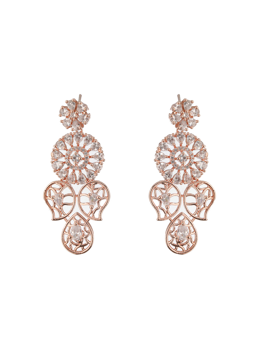 Jazz And Sizzle Rosegold-Plated American Diamond Studded Floral Contemporary Jewellery Set