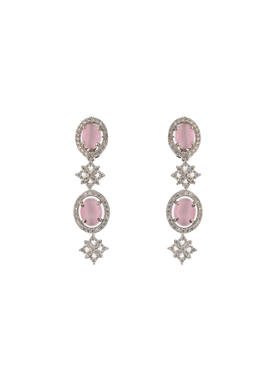 Jazz And Sizzle Rhodium-Plated PINK Ad-Studded Layered Jewellry Set