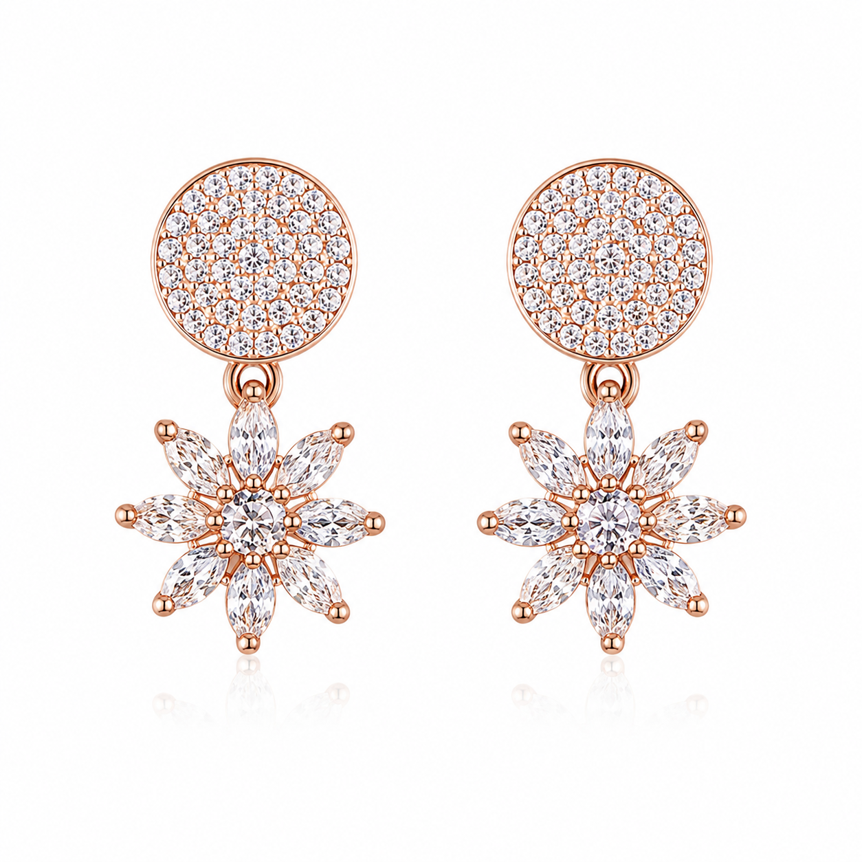 Rose Gold Crystal Bloom Drop Earrings