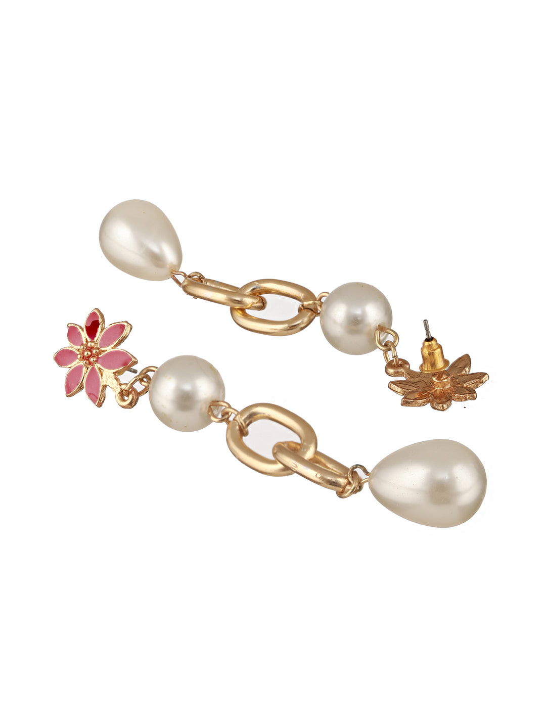 Jazz And Sizzle Pink Floral Pearl Beaded Drop Earrings