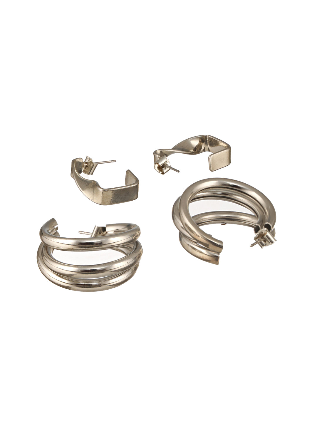 Jazz And Sizzle Set of 2 Silver Plated Circular Half Hoop Earrings