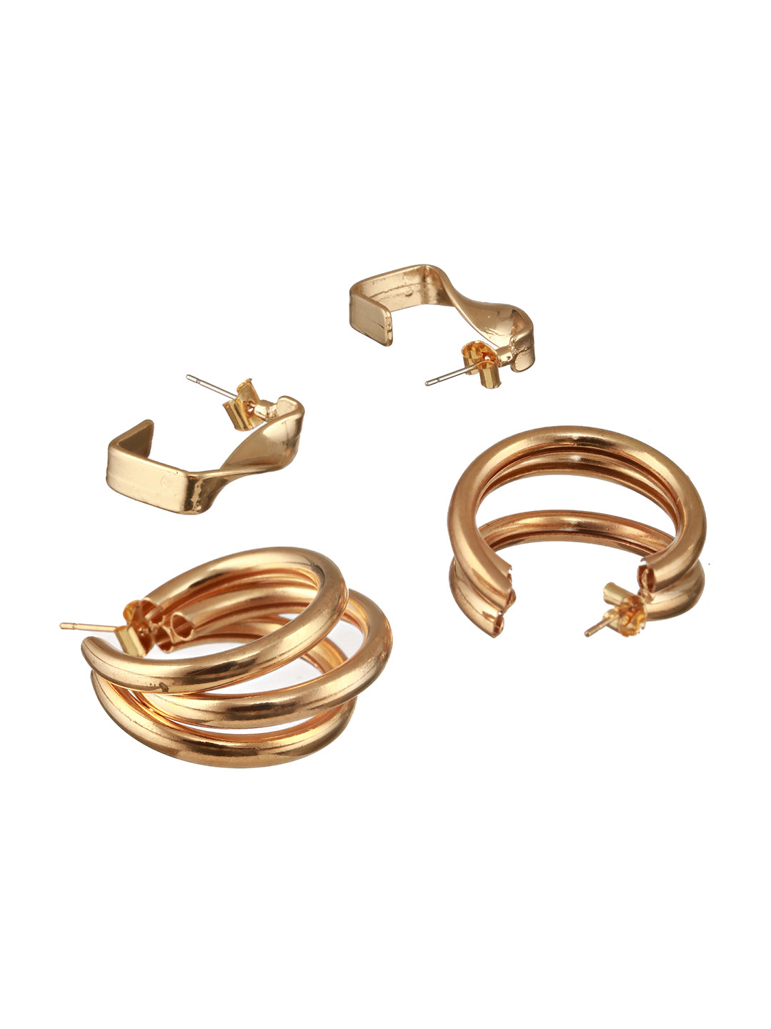 Jazz And Sizzle Set of 2 Gold Plated Contemporary Half Hoop Earrings
