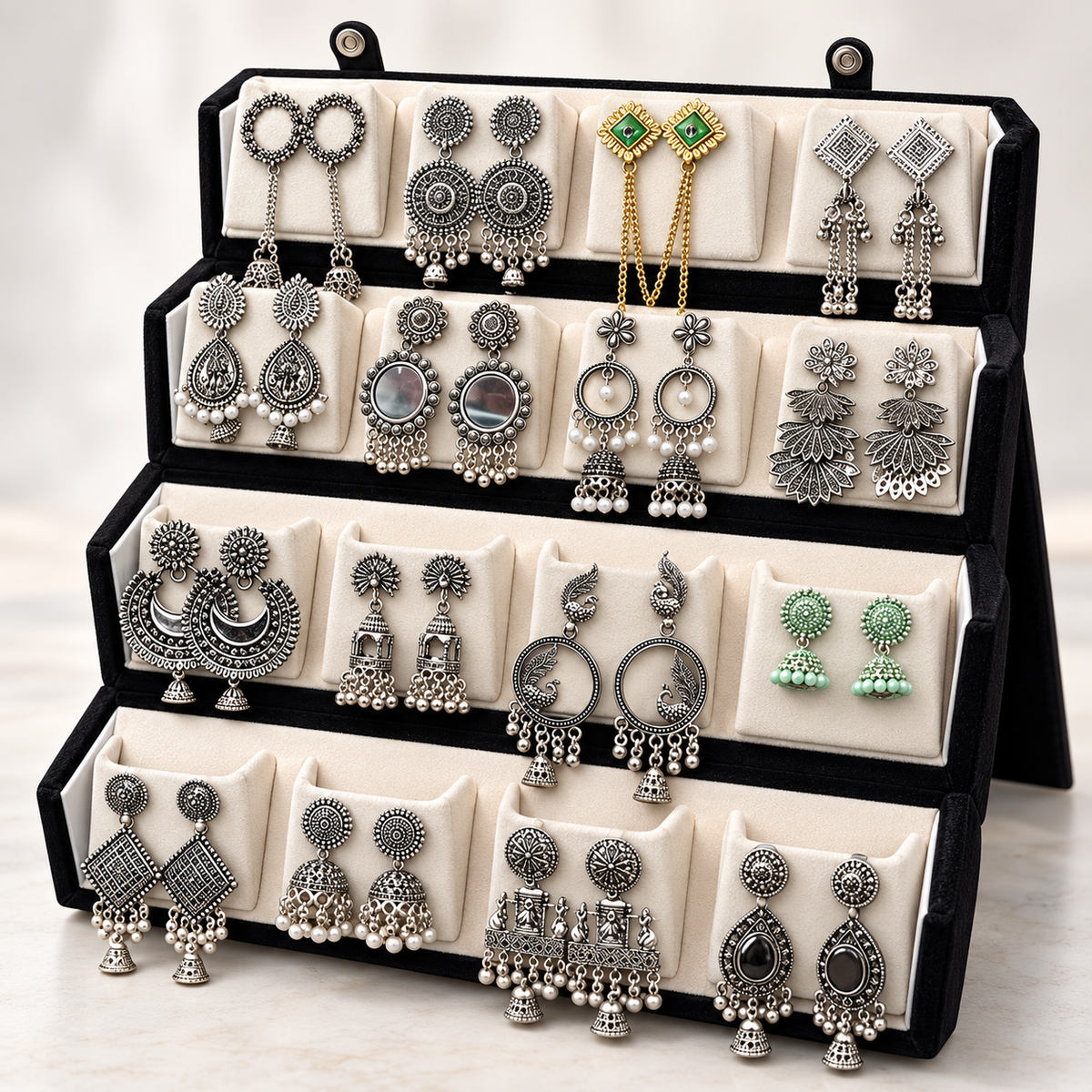 16 Pairs Assorted Earrings Combo with Foldable Jewellery Organizer |-WJ-JS26-ER0248