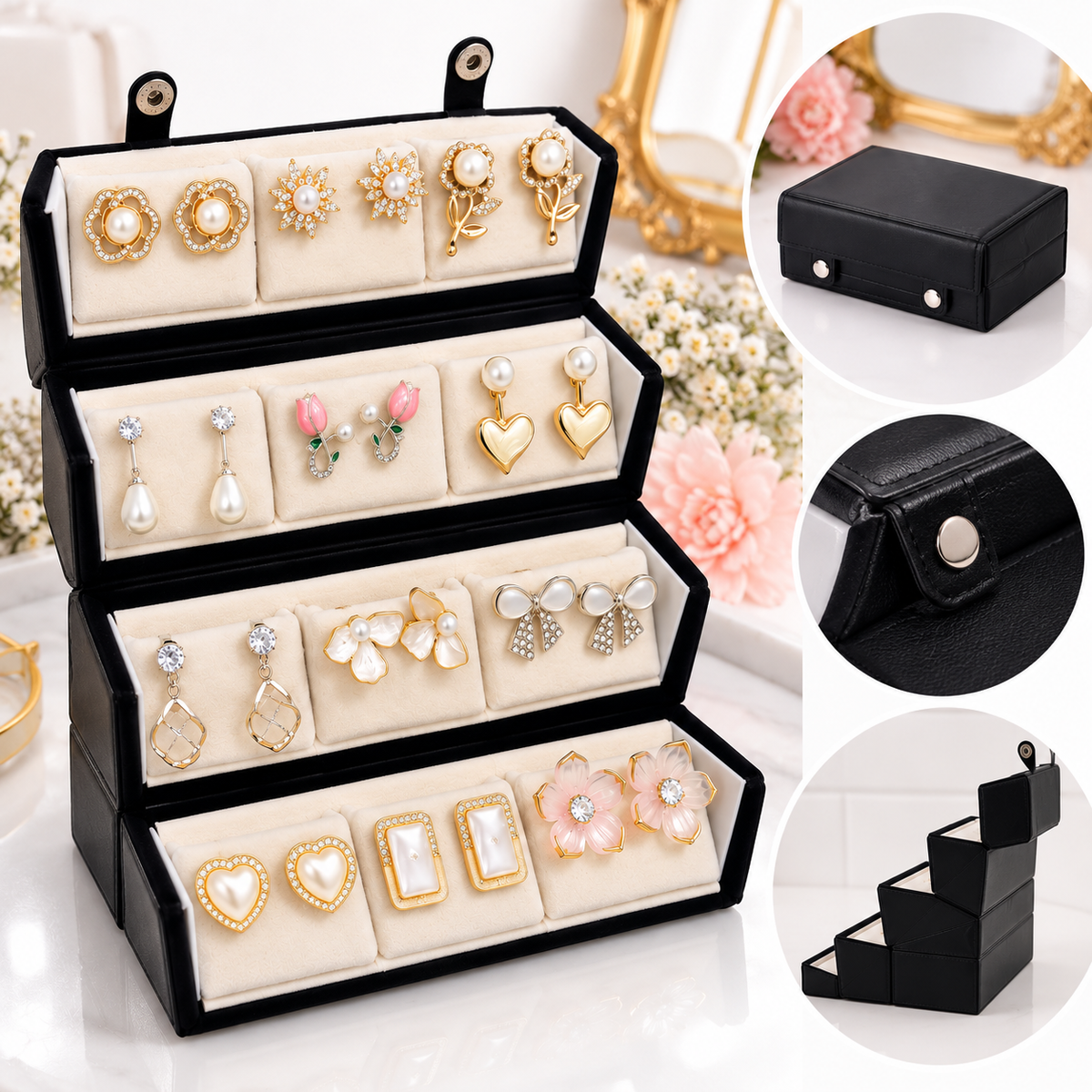 12 Pairs Assorted Fashion Earrings Combo with Foldable Jewellery Organizer Box |-WJ-JS26-ER0249