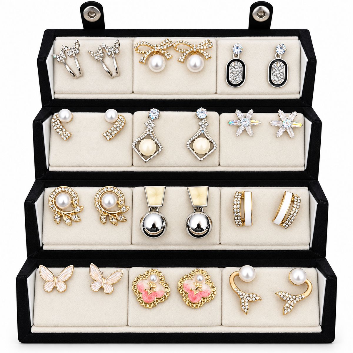 12 Pairs Assorted Fashion Earrings Combo with Foldable Jewellery Organizer ||-WJ-JS26-ER0250