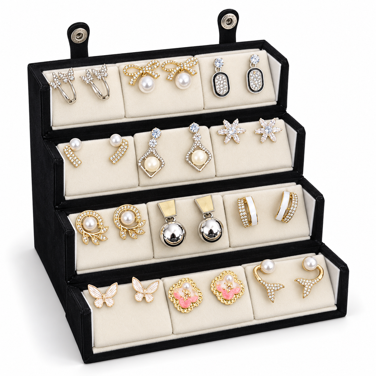 12 Pairs Assorted Fashion Earrings Combo with Foldable Jewellery Organizer ||-WJ-JS26-ER0250