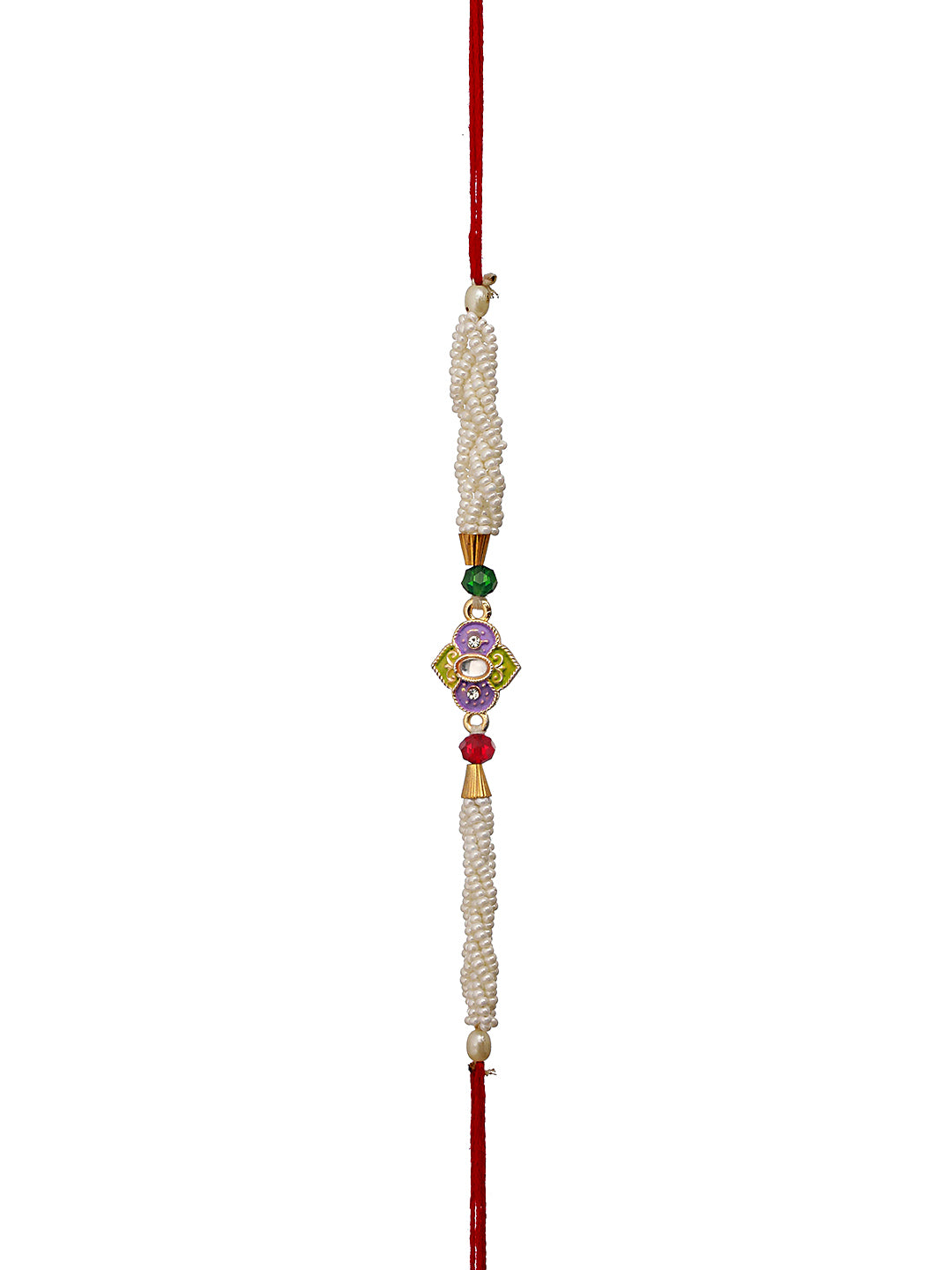 Jazz And Sizzle Set Of 2 Pearl Beaded & Minakari Work Thread Rakhi With Roli & Chawal