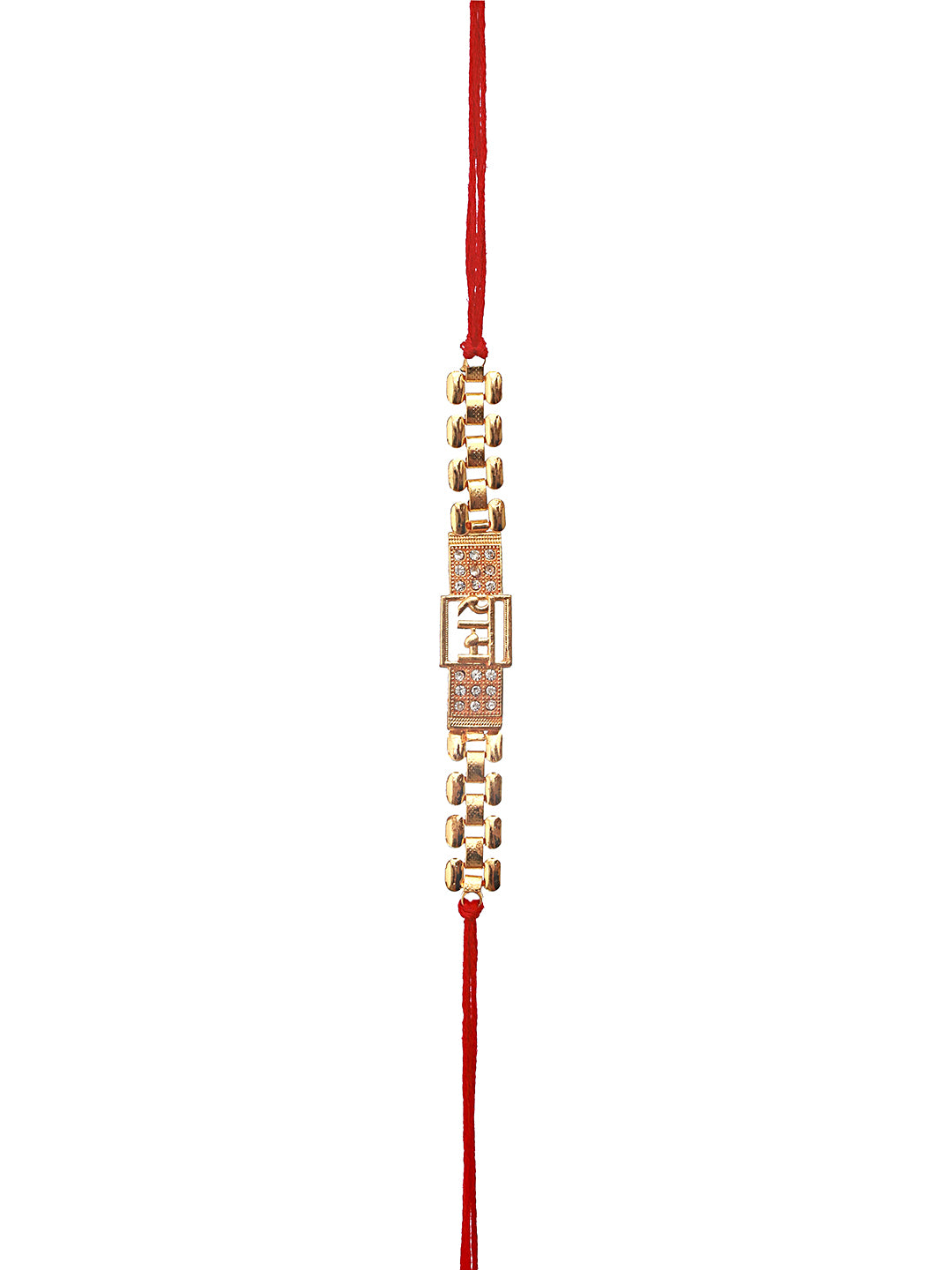 Set Of 2 Gold Toned Ram & Leaf Shaped Pearl Beaded Rakhi With Roli & Chawal