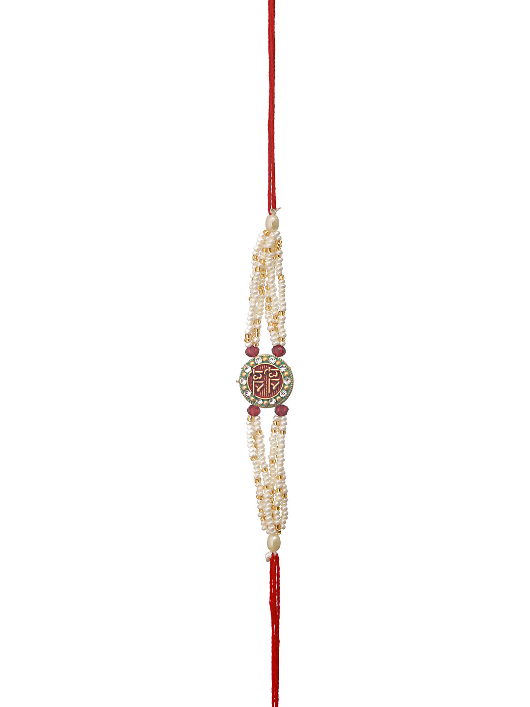 Set Of 2 Floral Multicolored Pearl Beaded And Meena Work Rakhi With Roli & Chawal