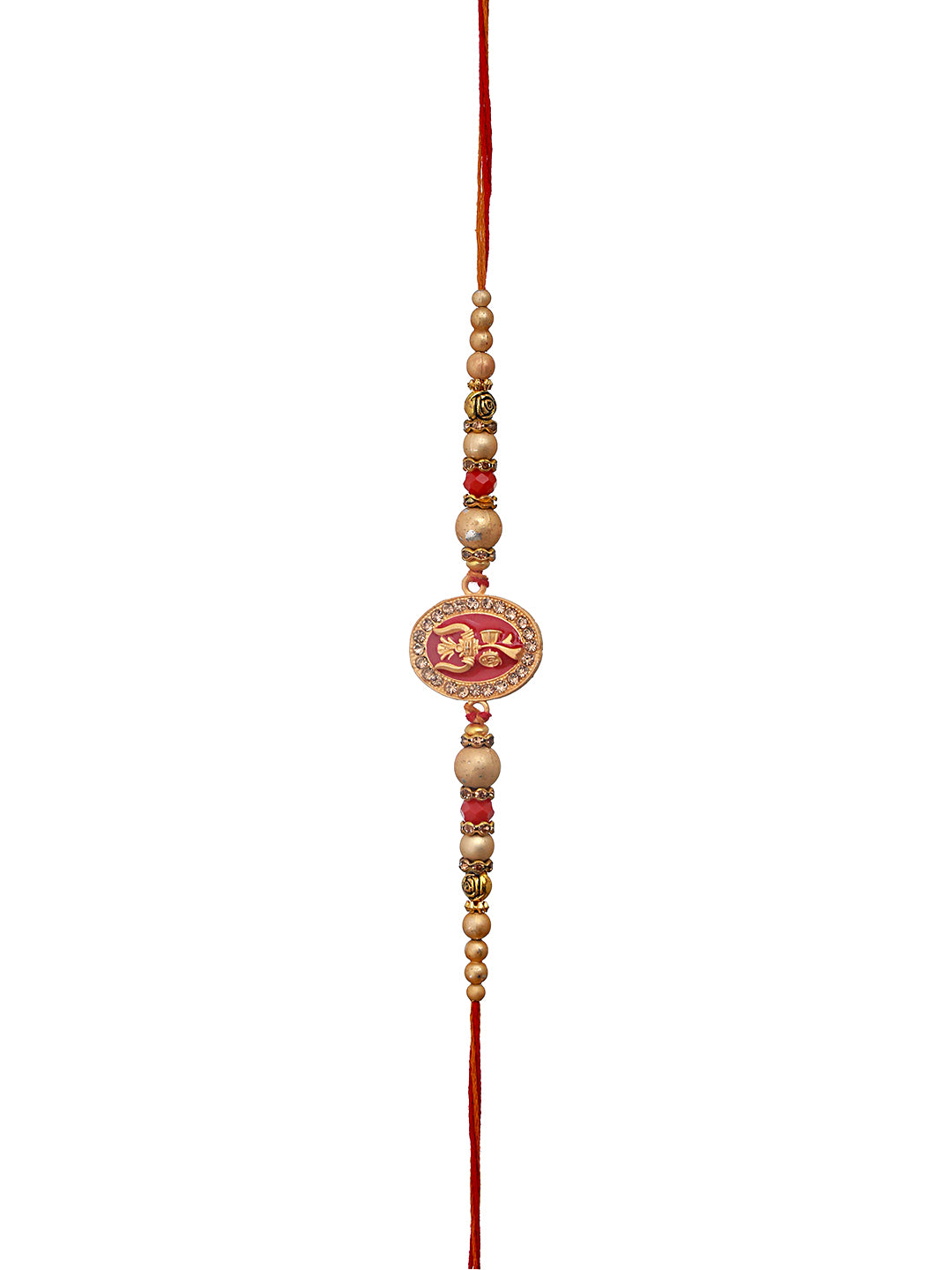 Jazz And Sizzle Set Of 2 Trishul Enameled & Faux Pearl Beaded Rakhi With Roli Chawal