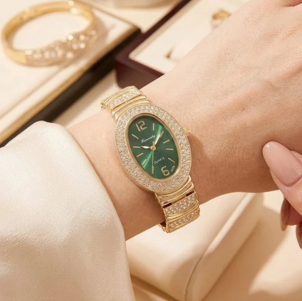 Emerald Aura Crystal Bezel Anti-Tarnish Gold Plated Watch