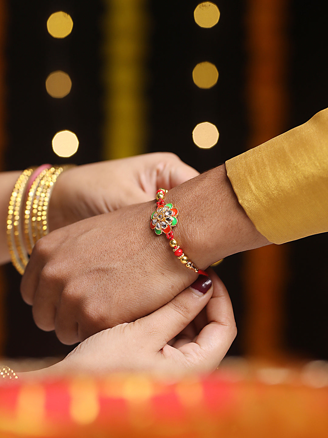 Jazz And Sizzle Set Of 2 Gold-Toned & Peacock Shaped Cz Studded Designer Beaded Rakhi