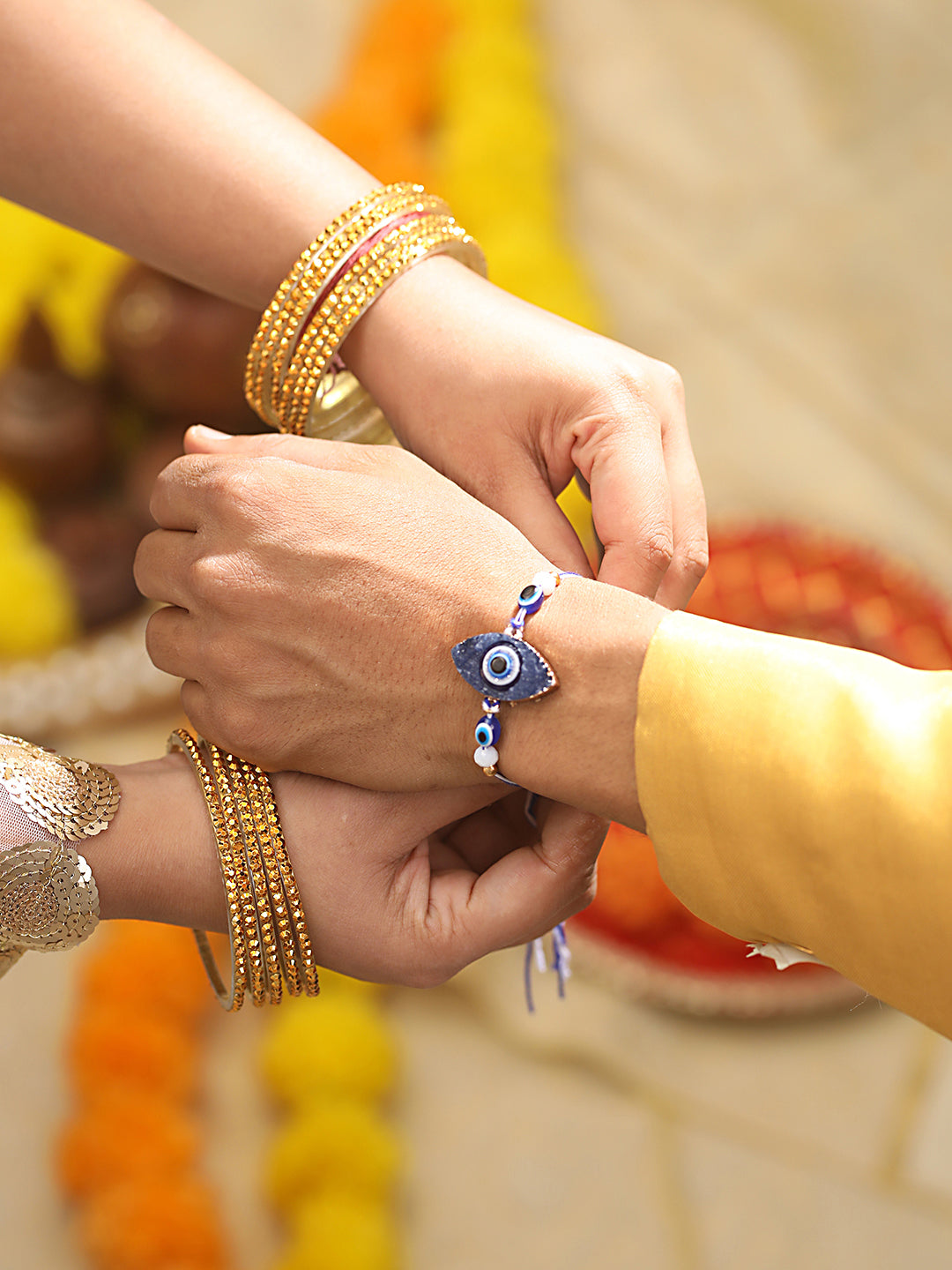 Jazz And Sizzle Set Of 2 Evil Eye Charm Bhaiya Bhabhi Rakhi With Roli & Chawal