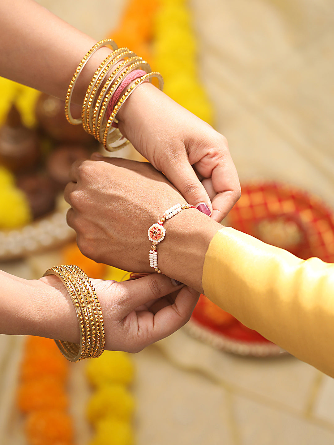 Jazz And Sizzle Set Of 2 Stone Embellished & Enameled Thread Rakhi With Roli Chawal