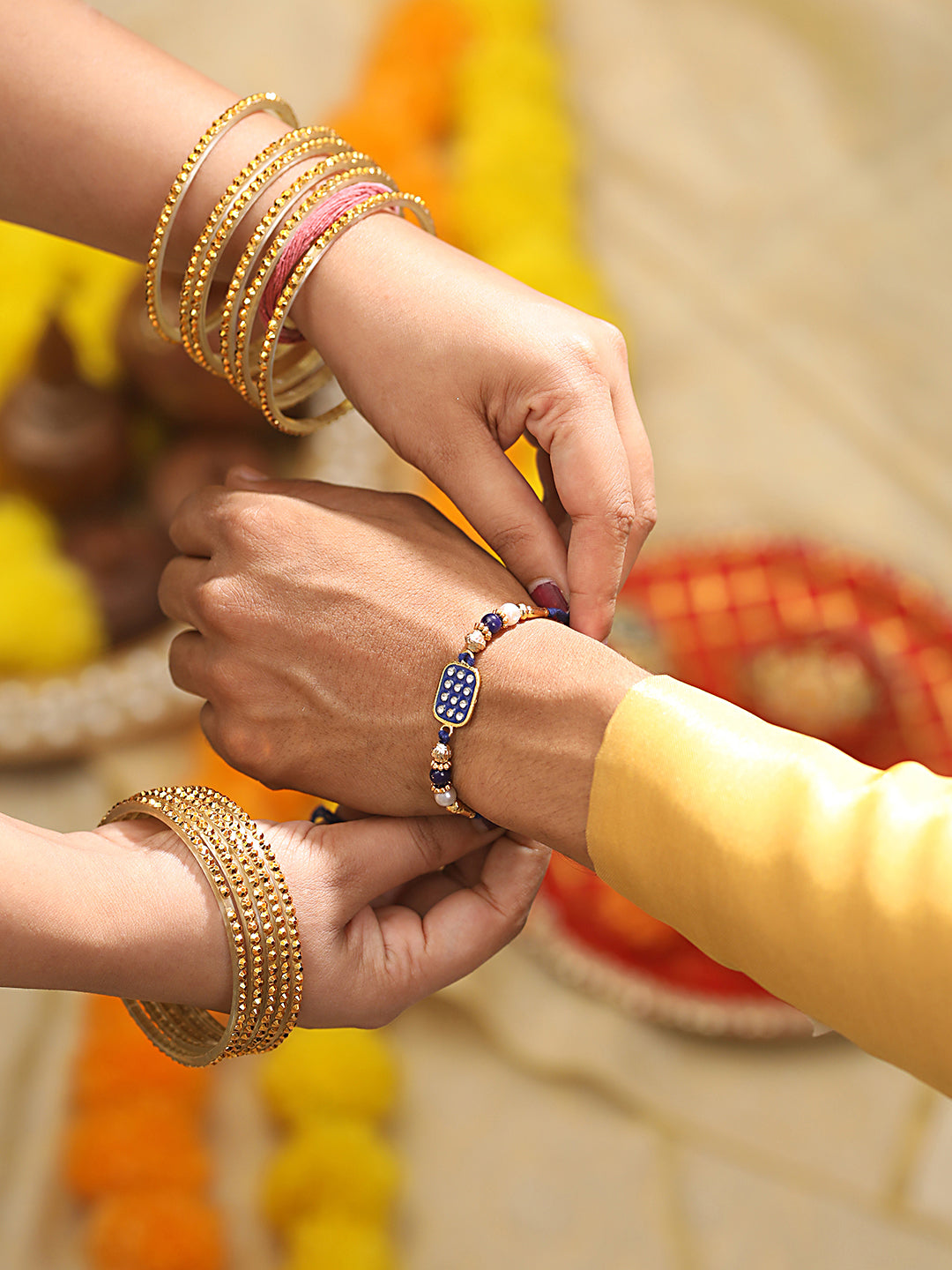 Jazz And Sizzle Set Of 2 Blue Enameled & Embellished Designer Beaded Rakhi