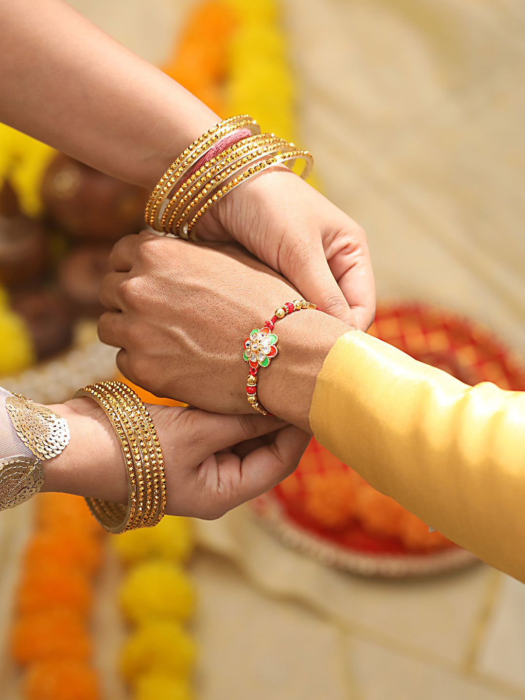Jazz And Sizzle Set Of 2 Gold-Toned & Peacock Shaped Cz Studded Designer Beaded Rakhi