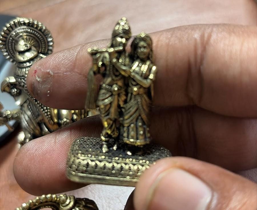 Antique Gold-Toned Brass Radha Krishna Idol-js-idl-015