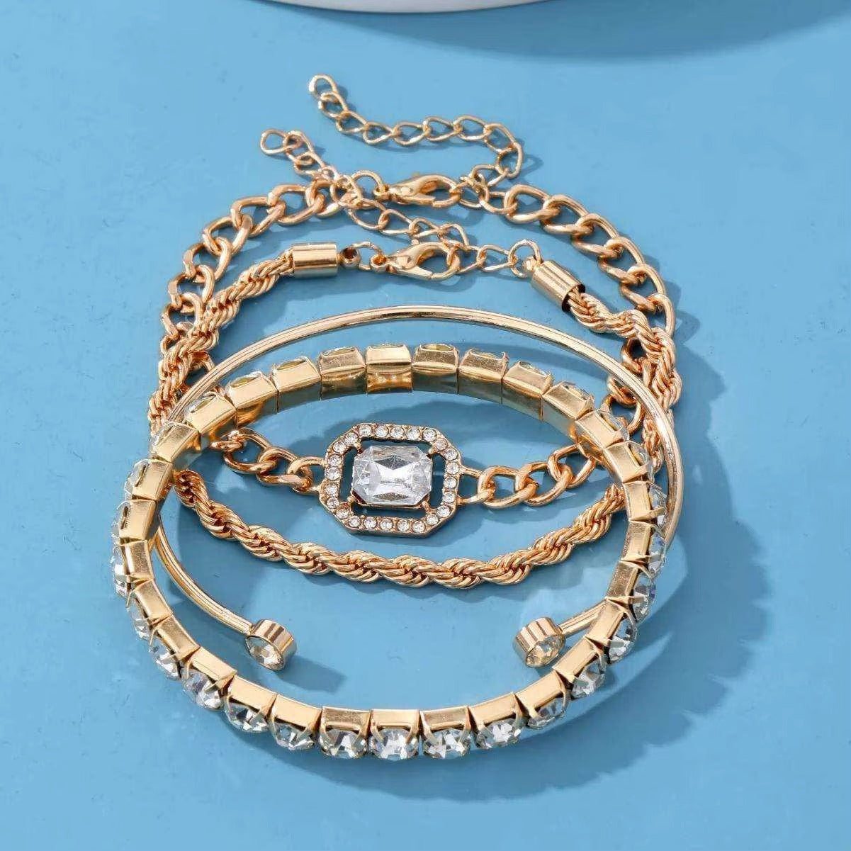 Geometric Twist Tennis Chain 4 Pcs/Set Crystal Rhinestone Bracelets Bangles Bracelet for Women