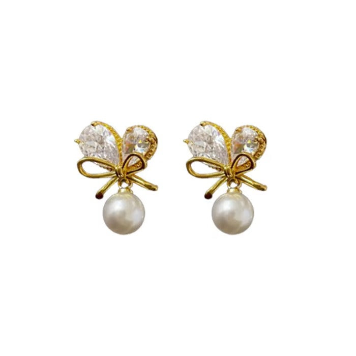 Korea Jewellery Earrings Trendy Low Price Gold Plated Jewelry Dinty Pearl Charm Beautiful Earings