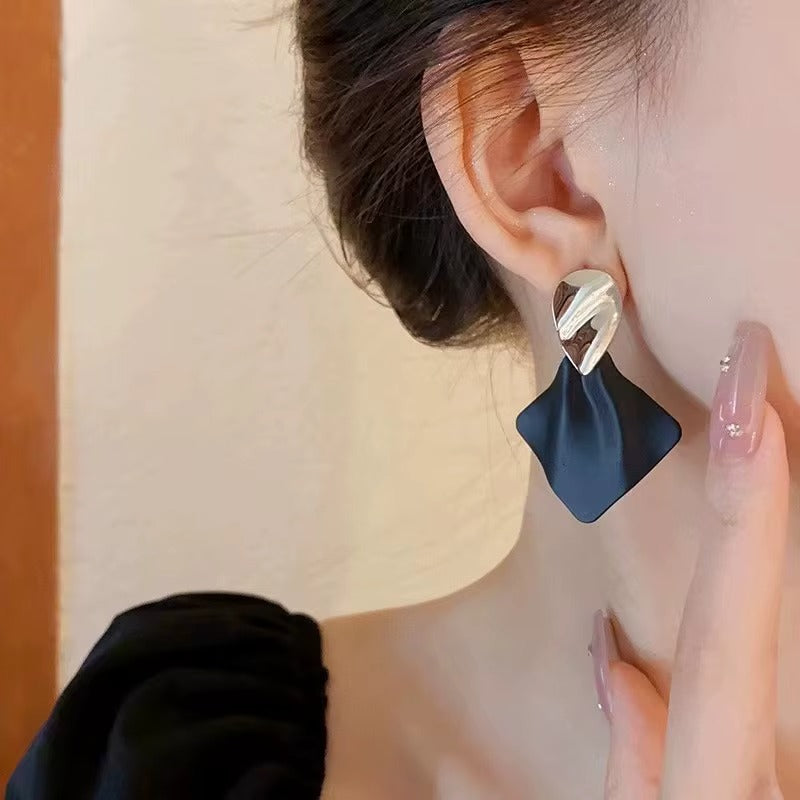 Minimalist Geometric Black Drop Earrings | Silver-Toned Fashion Jewellery