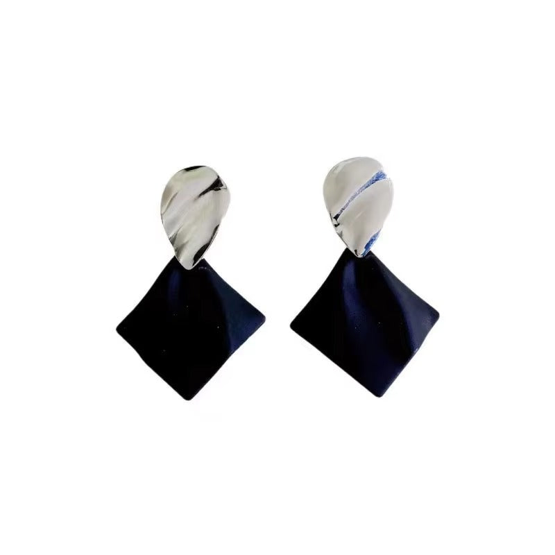 Minimalist Geometric Black Drop Earrings | Silver-Toned Fashion Jewellery