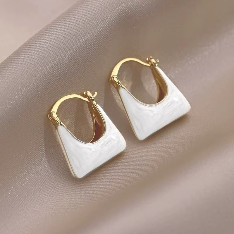 Trendy U Shaped White Enamel Handbag Dangle Earrings Women Bag Shaped Women Hoop EarringWhite