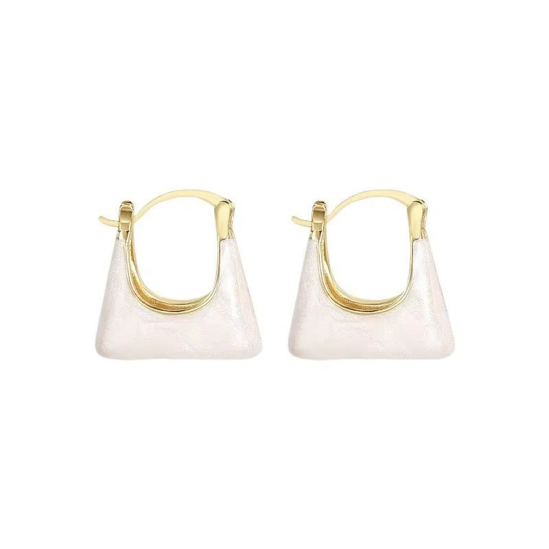 Trendy U Shaped White Enamel Handbag Dangle Earrings Women Bag Shaped Women Hoop EarringWhite