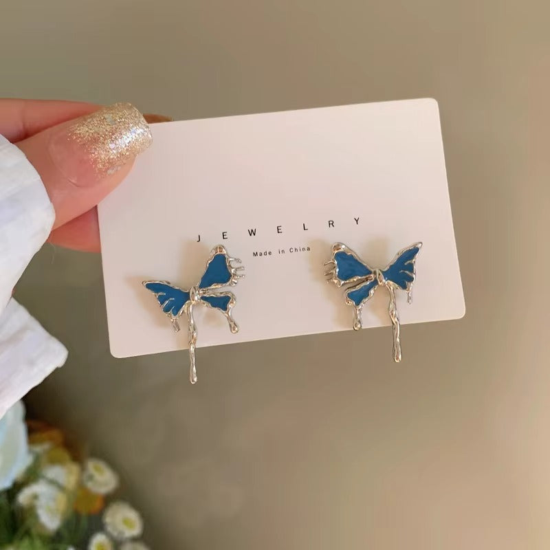 Fashion Jewelry Irregular Butterfly Earrings Fancy Statement Enamel Blue Earrings for Girls Party